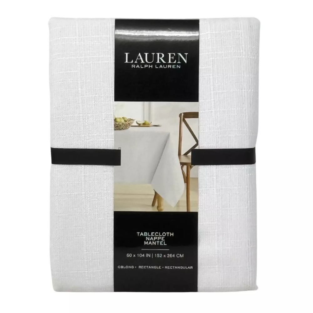 RALPH LAUREN 60 x 104" Holiday Designer Tablecloth Holland White NEW Seats 8-10P